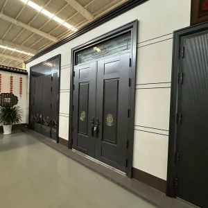 Porta de Entrada Frontal de Ferro Dupla Simples Segurança Exterior Aço Quarto Balanço Madeira Segurança Aço Inoxidável Padrão Não Fibra de Vidro PVC UPVC Alumínio