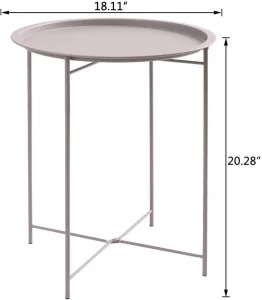 Folding Tray Metal Side Table Small Round End Tables Waterproof Outdoor or Indoor Snack Table