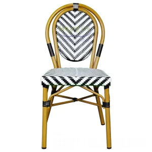 Happy Life Durable Metal French Bistro Restaurant Table Chair Set Stackable Rattan Design UV Protection for Outdoor Dining Park