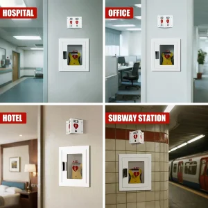 Wall Mount with Alarm &amp; Magnetic Door - Universal Storage for Philipss, Zoll, Defibtech Aeds - Emergency Ready for Office, School, Public Place Aed Housing