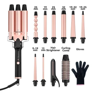 Multi Kit Interchangeable Wand 11 in 1 Interchangeable Ceramic Barrels Wih Flat Iron Curling Iron Hair Curler Set