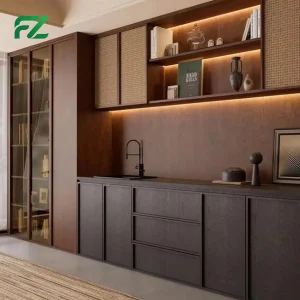 Black Transparent Glass Industrial Glossy Prefab Pull out Aluminium Kitchen Cabinet Units