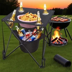 Lightweight and Durable Outdoor Folding Table with Ice Bucket Modern Dining Gear for Easy Camping and Park Use