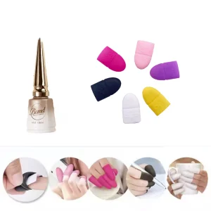 Manicure Care 5pcs Solid Set Pink Soft Silicone Nail Soak Caps Finger Gel Polish Removal Wraps Tool