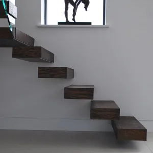 Red Oak Wood Tread Stairs Floating Staircase