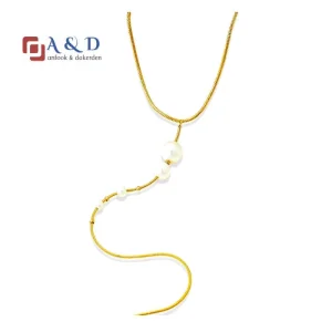 Stainless Steel Pearl Drop Gold Plated Lariat Necklace for Women