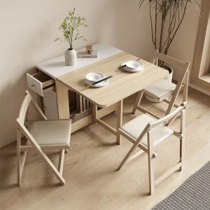 Bamboo Cream-style Small Household Dining Table Foldable Movable Simple Multi-functional Table and Chair Set