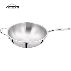Premium 3Ply Stainless Steel Wok for Induction Stovetop Heavy Duty Tri-Ply Stir Fry Pan