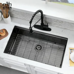OEM Handmade Luxury Commercial Undermount R10 Round Corner Kitchen Sink Nano Stainless Steel Sink Black