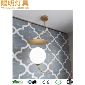 Gold Hanging Hotel Decorative Indoor Opal Glass Shade Pendant Lamp Chandelier Lighting