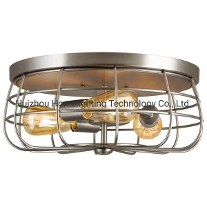 Jlc-C018 Industrial 3-Light Metal Cage Flush Mount Ceiling Light