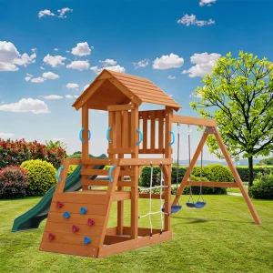 Childrens Wooden Outdoor Playground Slide Swing Set