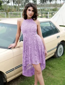 Vestido de cóctel de encaje floral sin mangas para mujer