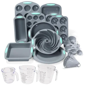 30pcs Silicone Baking Set 10-Piece Bakeware Cake Pan Mold Baking Sheet Donut Muffin Pans Measuring Cups Spoons Home Baking