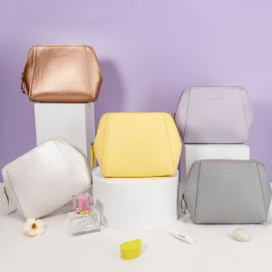 BSCI Professional Custom Luxury Private Label Waterproof PU Leather Makeup Pouch Zipper Cosmetic Bag