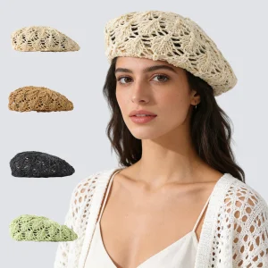 Fashion Lady Countryside Spring Autumn Travel Daily Life Hooked Flowers Hollowed Painter Beret Hat