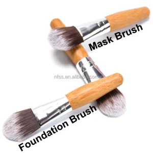 Custom Logo Eco Friendly Mini Bamboo Handle Taklon Hair Tiny Clay Fan Foundation Makeup Brush Small Mask Brushes with Paper Bag