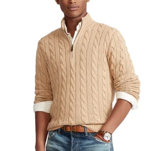 Cashmere Turtleneck Jacquard Knitwear Sweatshirt Custom Men High Neck Wool Cable Half Quarter Zip up Pullover Knit Sweater