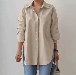 OEM Women's Casual Blouse Solid Long Sleeve Button Shirt