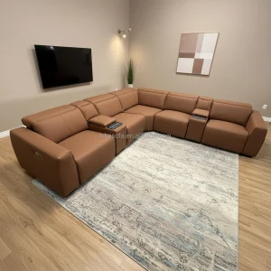 L Shape Modular Genuine Leather Modern Sectional Recliner