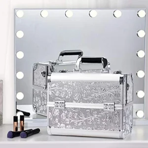 Caja de maquillaje profesional grande de aluminio, organizador de belleza, estuche de tren