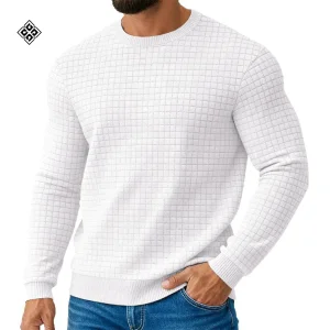 Long-Sleeved Men's T-Shirt with a Loose Checkered Pattern and a Heavyweight Casual Base Layer Men's Jacquard Men's Wear