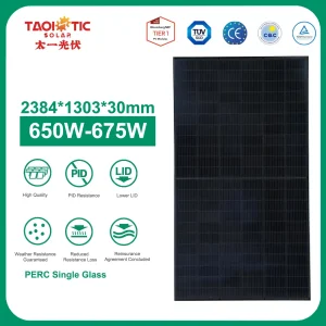 Taoistic Best Seller Aluminum Frame Monocrystalline Perc Single Glass 650-675W Perc Bifacial Dual Glass Solar Panel