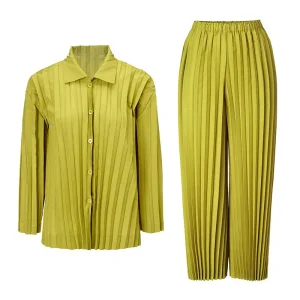 China Women's Pleated Two-Piece Set – Shirt and Wide-Leg Pants Suppliers, Product