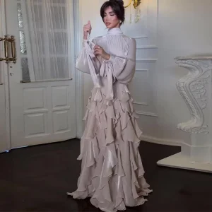 SHENGFU Luxury Silver Evening Gown for Women Slim Fit Formal Dress for Wedding and Office Wear