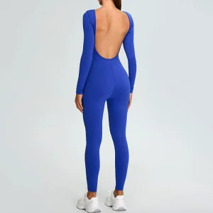 Roupas Femininas Personalizadas, Nude Sense, Macacão de Yoga de Manga Longa, Traje Esportivo com Costas Bonitas em Forma de U, Conjunto para Corrida e Fitness