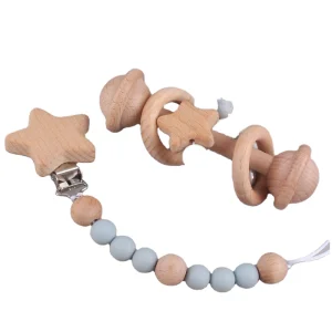 Sensory Beech Wood Pacifier Clip Round Teether