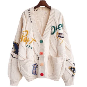 Custom LOGO Ladies Cardigan Sweater Embroidered Patch