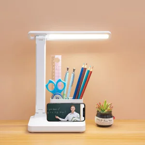 USB 1200mA LED Table Lamp Rechargeable and Plug-in Phone Stand Pen Holder Folding Eye- Protecting Reading Writing Desk Lamp