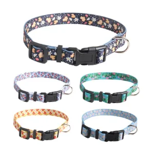 New Hand-Painted Design Ribbon Dog Collar Flower Series Plastic Buckle