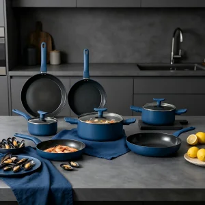 12-Piece Non-Stick Aluminum Cookware Set Detachable Handle Oven Safe Dishwasher