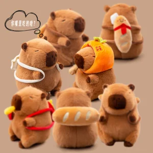 Stuffed Capybara Plush Dolls Carring Hamburgers and Fries