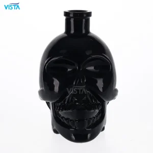 350ml High Flint Skull Shape Glass Bottle for Liquor with Cork Finish and Black Spray