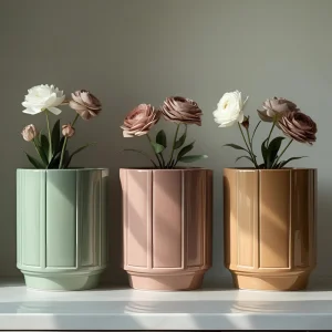 China Vertical Fluted Gloss Cylinder Ceramic Vase Three-Piece Table Set VDLK4803 Suppliers, Factories