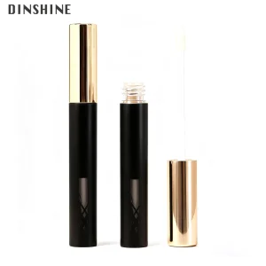 Private Label Round Empty Lip Gloss Packaging with Applicator Plastic Pet 5ml High Quality Black Matte Cosmetic Makeup Bottle