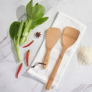 Custom Non-Stick Wooden Bamboo Cooking Utensils Logo Imprinted Rice Paddle Scoop Serving Spoons Kitchen Essential
