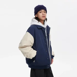 Custom retro color blocking down jacket women