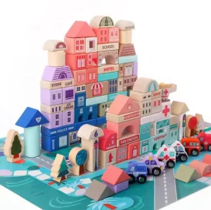 Wooden Building Blocks Set City Construction Stacker Stacking Preschool Learning Educational Toys Toddler Toys