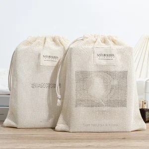 Small Recyclable Cotton Mesh Bag With Drawstring Tableware And Pillow Packaging Net Bag
