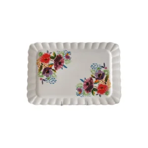 Custom Hand - Painted Multicolored Floral Ceramic Rectangular Scalloped - Edge Tray Exporters, Companies