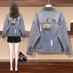 Mulheres moda Outono Bordados Jaqueta Denim