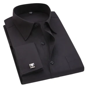 Men's Solid Black Autumn Anti-Pilling Dress Shirt Long Sleeve Formal Button Down For Business &amp; Special Occasions