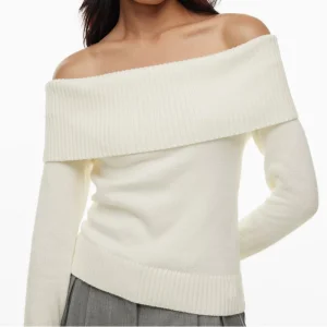 Sweet Flat Wide Shoulder Women Sweater Open Neck Lady Sexy Jumper.