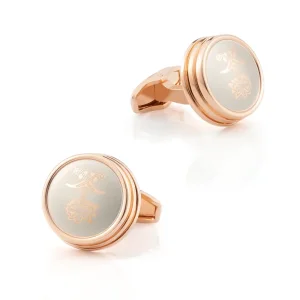 Wholesale JINJIE Wholesale Arabia Popular Palm Tree Pattern Design Round Rose Golden Plated Metal Cuff Links CLW6001-RG Supplier, Exporter