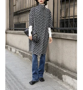 Custom New Design Half Sleeve Woolen Cashmere Trench Coat for Lady