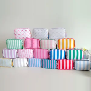 Makeup Bag For Women Wholesale Wedding Gift Striped Tassel Toiletry Bag Canvas Cosmetic Bag Girls Portable Pouch Organizer